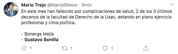 JRamos_PN's tweet photo. Se informa sobre la muerte del Gustavo Bonilla, decano de la Facultad de Derecho de la Usac y exmagistrado de la CSJ. @PublinewsGT https://t.co/a1G5Jymvxy