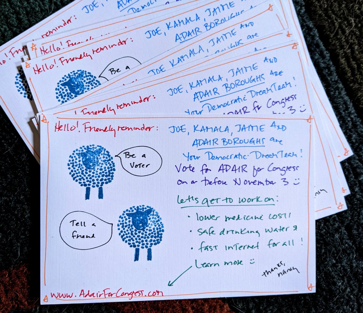 Saturday morning Woot! Batch going out today for @Adair4Congress in South Carolina's 2nd District. Let's turn that state BLUE! #postcardstovoters 🗽🇺🇲📬🗽