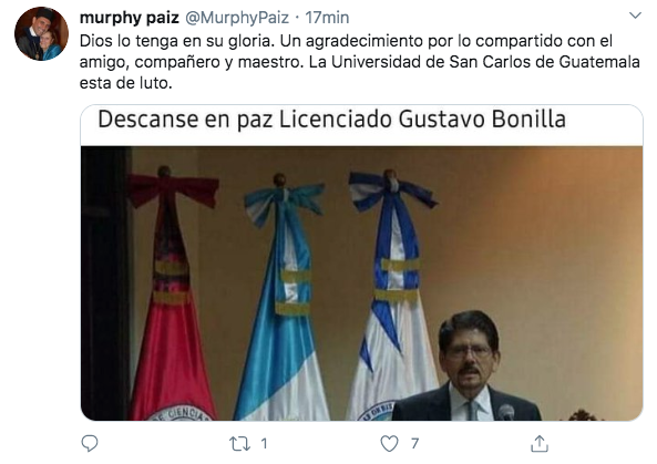 JRamos_PN's tweet photo. El rector de la Usac, Murphy Paiz, lamenta el fallecimiento de Gustavo Bonilla. Afirma que la máxima casa de estudios superiores "está de luto". @PublinewsGT https://t.co/yGKzQLM2Uh