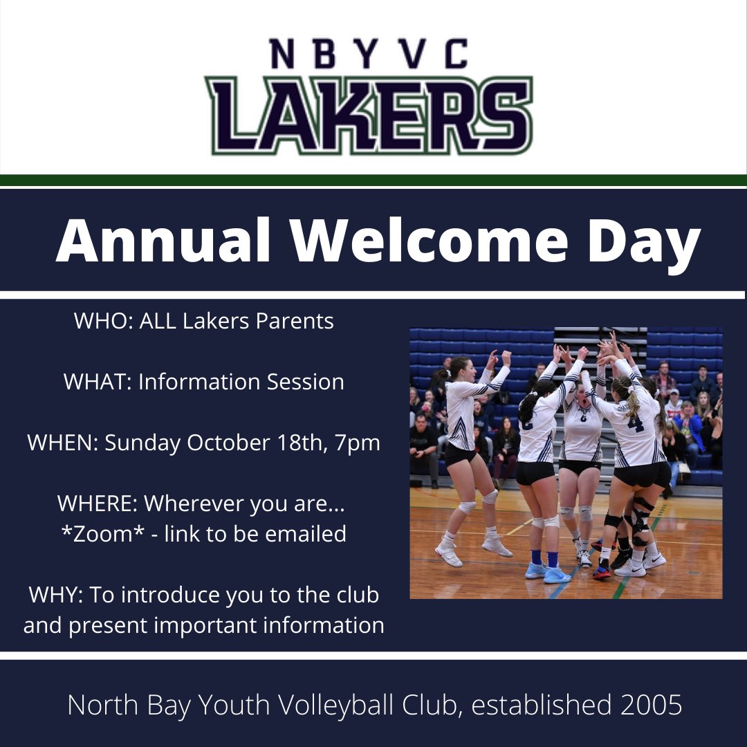 Lakers parents. Join us tomorrow. Zoom link sent to your email #LakersPRIDE 🏐💙💚💙🏐