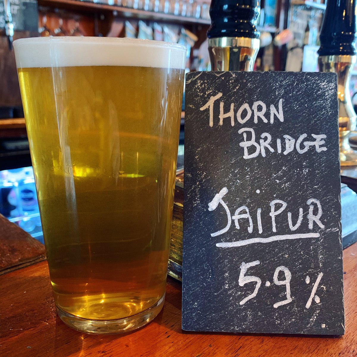 That time of the week!! S-A-T-U-R-D-A-Y!! 
Pop in and have a go at this amazingly awarded beer from <a href="/thornbridge/">Thornbridge Brewery</a> 🍺 
.
Available to drink in or takeaway in 2 pints jugs for a naughty weekend 😏
.
.
.
#BBD #Jaipur #thornbridge #peakdistrict #brighton #weekend #booze
