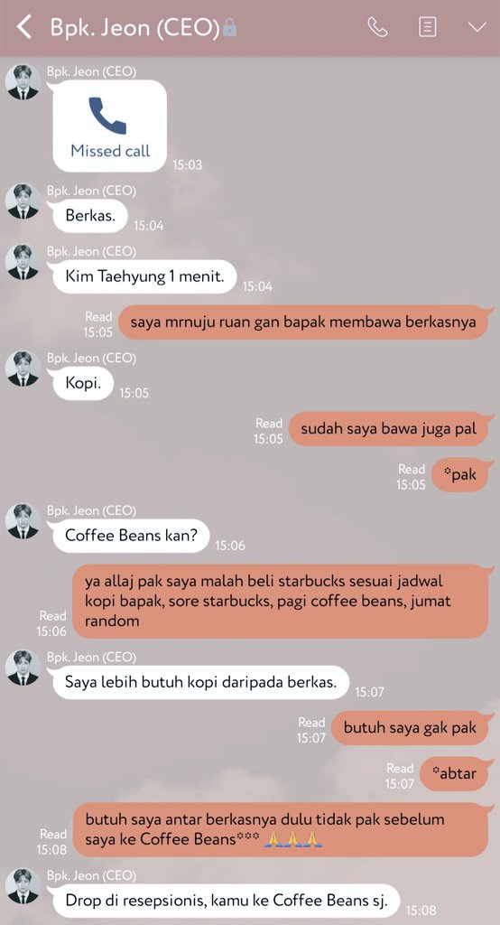 siluetfrasa's tweet photo. 方便; fine print
kookv • taekook 🔞 office!au

sebagai personal assistant tingkat eksekutif di perusahaan konglomerat jeon group, taehyung dituntut mengabdi hanya kepada pak jeon, ceo di puncak daftar '100 most elligible bachelor' se-asia. https://t.co/vSBSv7waws