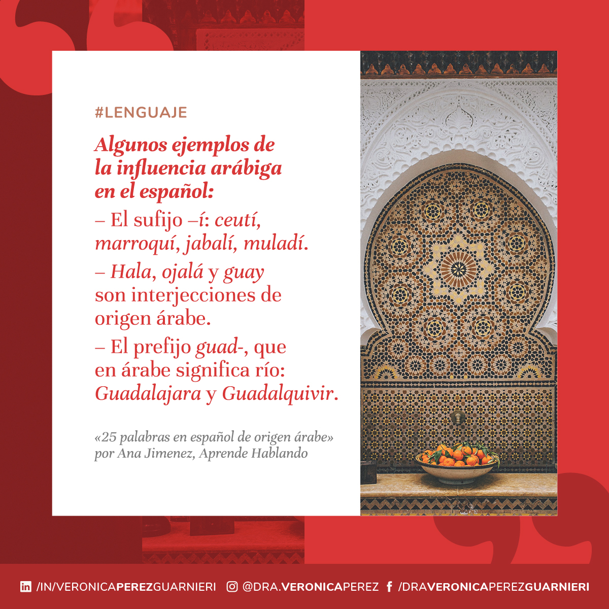 VeroGuarnieri's tweet photo. 🔤 [#Lenguaje] «25 palabras en español de origen árabe» por Ana Jimenez, Aprende Hablando 👉 https://t.co/mOaLAsncar
--
#1nt #xl8 #languages #1ntevents #xl8events #terps #increasedparticipation #DSI #RSI #VRI #idiomas #español #etimología #árabe #origen #palabras https://t.co/Z0nGhIpsZ9