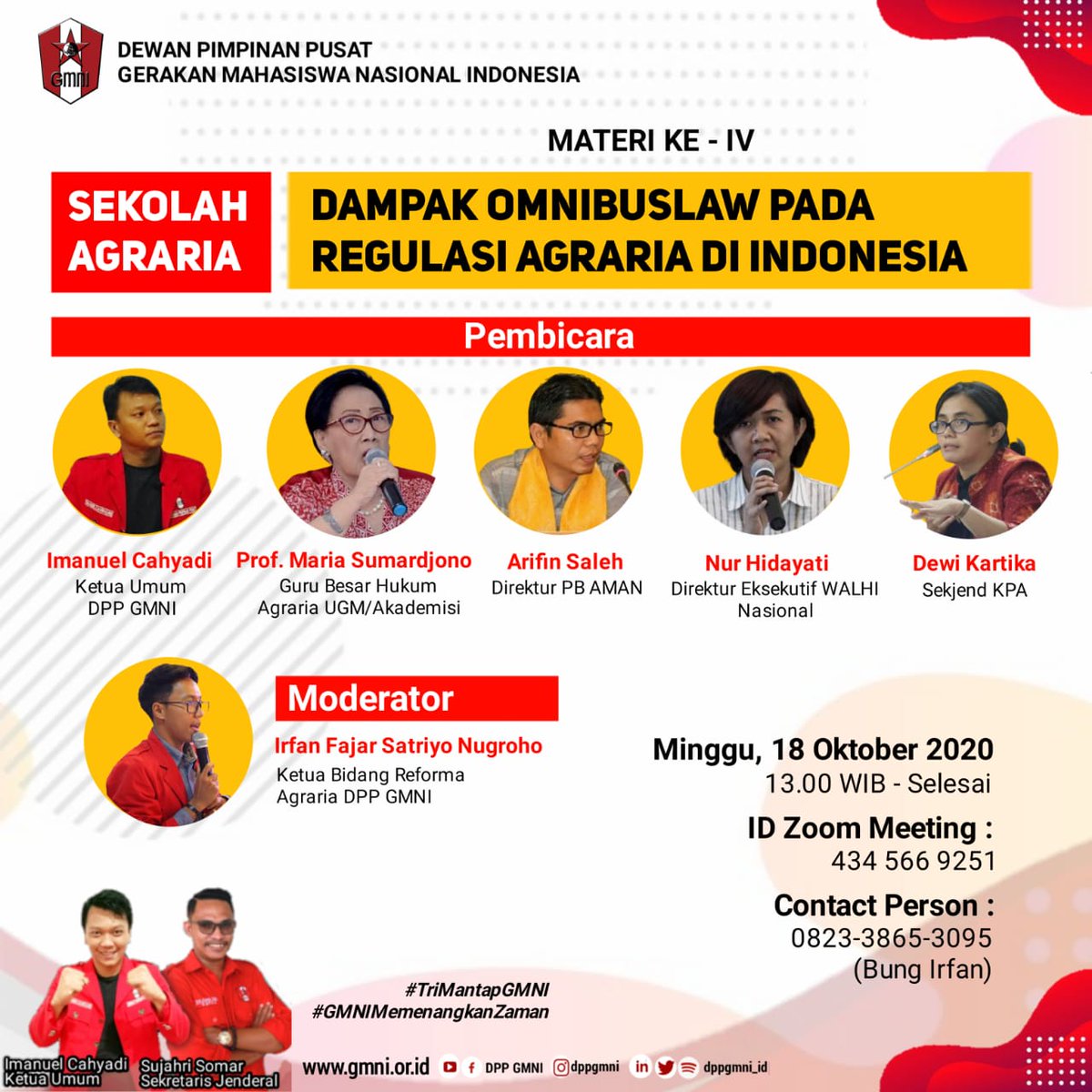 dppgmni_id's tweet photo. Merdeka !!!

Sekolah Agraria DPP GMNI "Dampak Omnibuslaw Pada Regulasi Agraria Di Indonesia" oleh para pembicara @new_welll (Ketum DPP GMNI), Prof. @Mariasumarjono (Guru Besar Agraria UGM), @Arifinsaleh (Dir. PB Aman), Nurhidayati @walhinasional ,  @DK_Kartikaa @SeknasKPA 

#Gmni https://t.co/AOpwfMY344