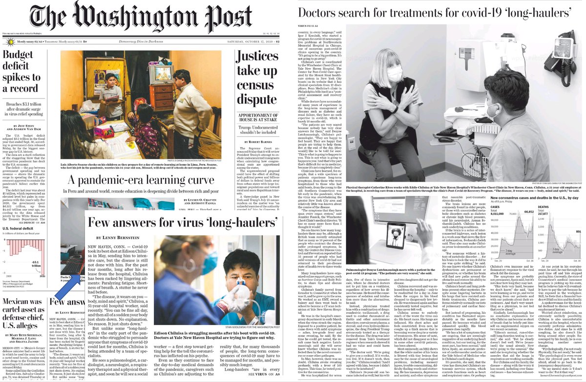 EricTopol's tweet photo. On the front page, where #LongCovid should be.
Needs #1 priority to get answers on mechanism(s), prevention, treatment https://t.co/sS4rd6neQL by @LennyMBernstein w/ @SpatzErica @IgorKoralnik @DLSinghMD https://t.co/53eIYgaDlB