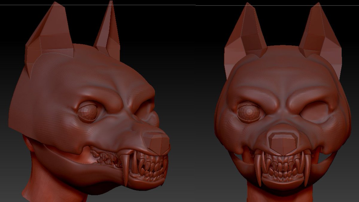 Now time to prep it for printing. Ears/nose/eyes are placeholders as those will be added seperately, and upper lip is missing for the same reason. It just looks like an angry dober right now lol