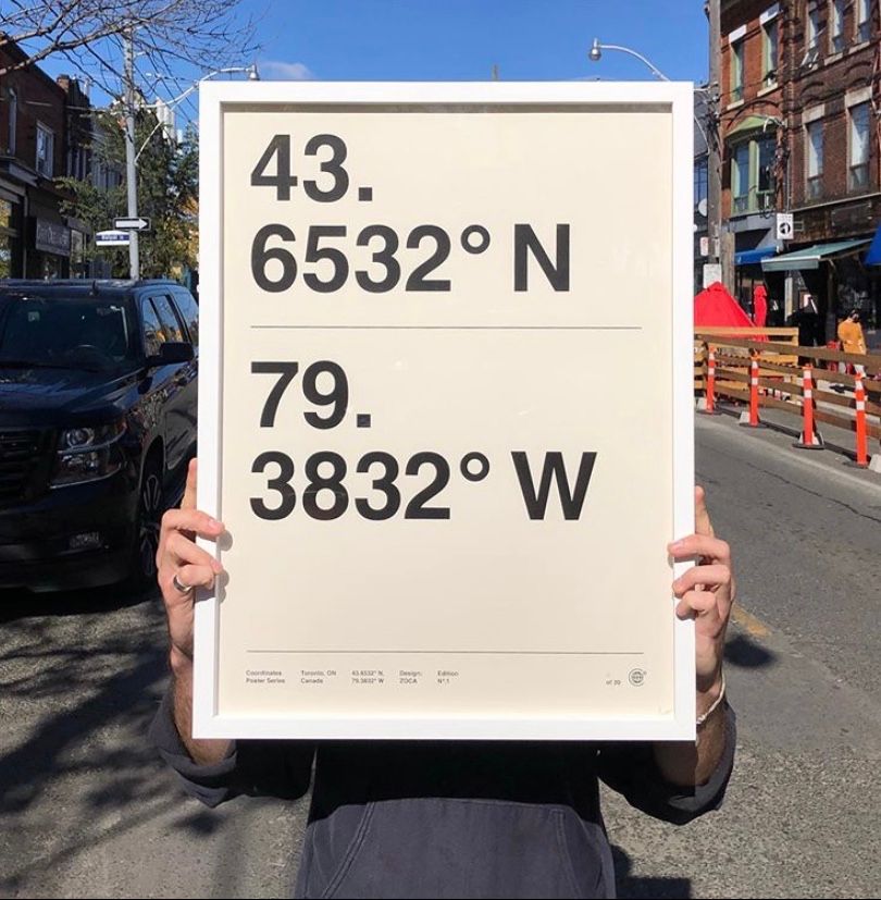 Know your location. Know your coordinates! We love this Helevetica font print created by <a href="/zocastudio/">Jose Garcia</a>  and available at @telegrammeprints here on #Ossington.  🖼📍❤️

📸: @telegrammeprints on IG