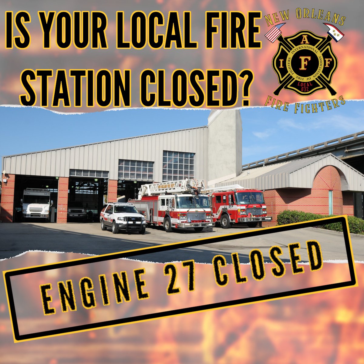 IAFF632's tweet photo. 7th Ward: your safety is at risk today (Saturday Oct 17). Call Mayor Cantrell at (504) 658-4900 and demand NO FURLOUGHS FOR PUBLIC SAFETY!
#nolafirefighters #neworleansfirefighters #iaff632 #noffa #iaff #nolafire #firefighter #unionfirefighters #cityofyes https://t.co/wADQRqHw6A