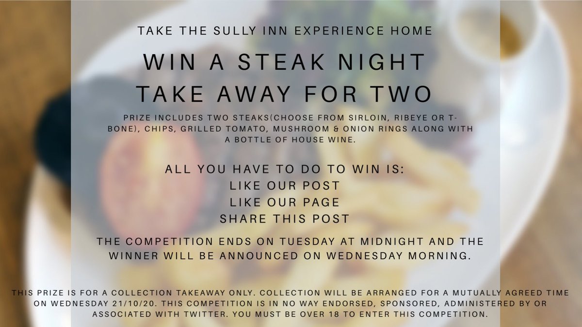 ***COMPETITION TIME***

Win a steak night takeaway for two for this coming Wednesday. For full details, please view the photo below. 🤩🥩🍷🤩

TO WIN
✔️Like this post
✔️Like this page
✔️Share this post

#Takeaway #Competition #WIN