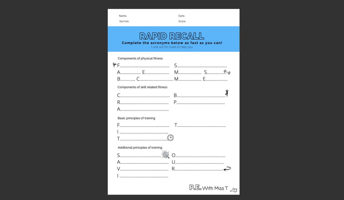 PE_with_MissT's tweet photo. A "rapid recall" I put together for a BTEC Unit 1 starter activity. All the same task, three different versions, scaffolding to varying levels.
#edutwitter #EduPE #Resources #PEResources #BTECPE #SecondaryPE https://t.co/6ouVwVtvfE