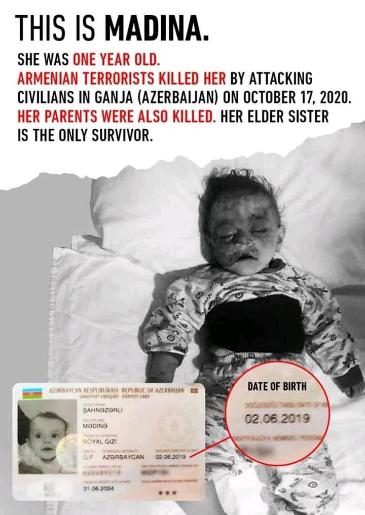Don't you see the UN,USA,OSCE?
When will you tell the child killer Armenia to stop? Let them leave the territory of Azerbaijan. Do not open fire on civilians!Don't be silent! Be fair!#stoparmenianaggression
#stoparmenianterror
#prayforGandja
#prayforchildren
#KarabakhisAzerbaijan