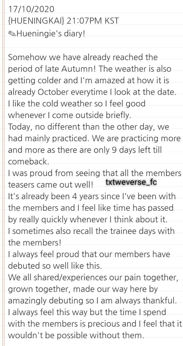 txtweverse_fc's tweet photo. ✎ "[Hueningie's diary!] 

@TXT_members @TXT_bighit
#HUENINGKAI #휴닝카이 
#txtweverse_fc https://t.co/gI7lSAHfdb