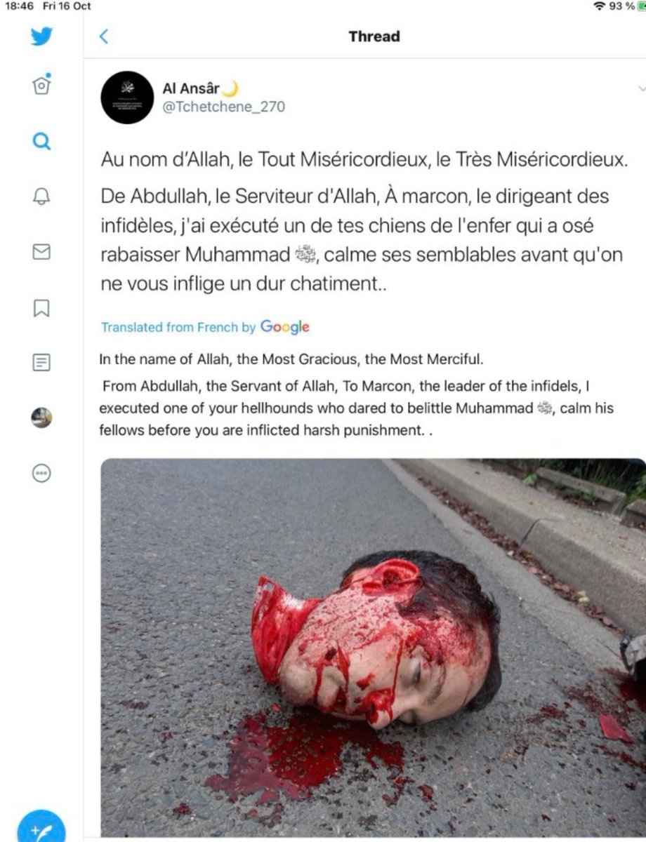 Brooklyn_Tokio's tweet photo. La cabeza del profesor decapitado en Francia.. https://t.co/BEpvqCaaHp