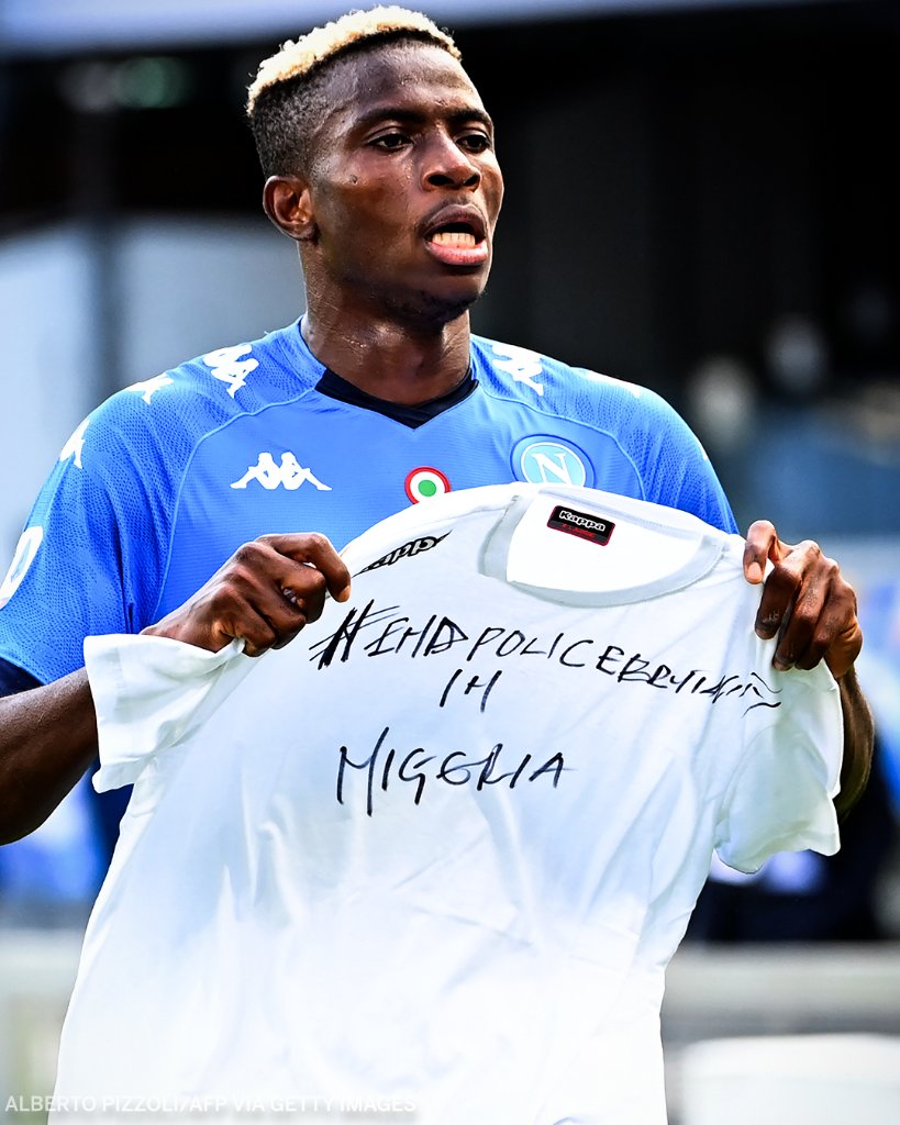 Victor Osimhen held up a shirt reading 'End Police Brutality in Nigeria' after scoring his goal.