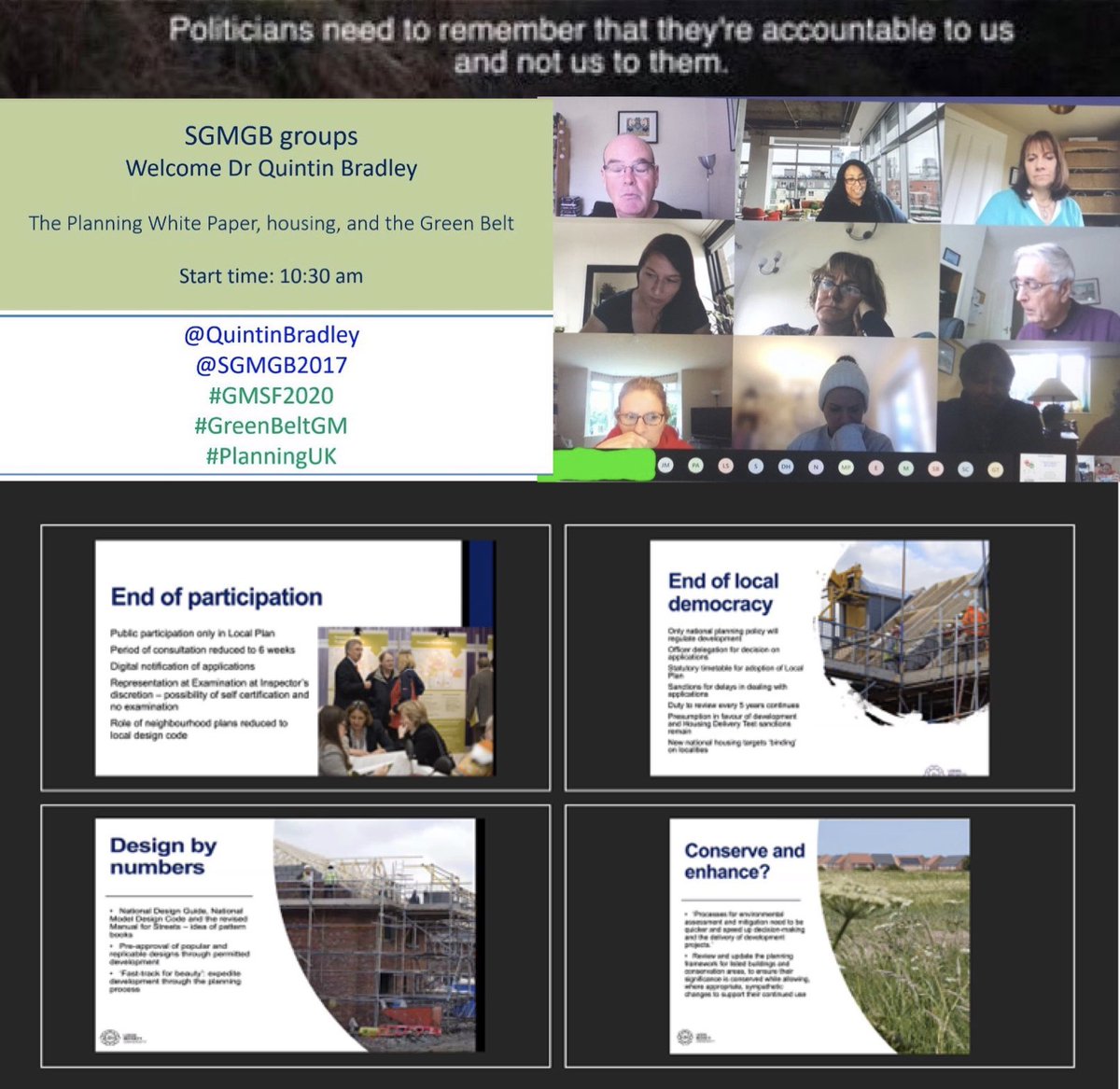 Fantastic presentation to our groups by <a href="/QuintinBradley/">Quintin Bradley</a> #WhitePaper #PlanningUK. We have to come together &amp; act to make sure we have a democratic planning system where communities can shape the places they live.  #PlaceMaking #DoNotLockUsOut <a href="/mhclg/">Ministry of Housing, Communities & Local Gov</a> 
<a href="/CommonsHCLG/">Housing, Communities & Local Government Committee</a> <a href="/RTPIPlanners/">Royal Town Planning Institute</a>