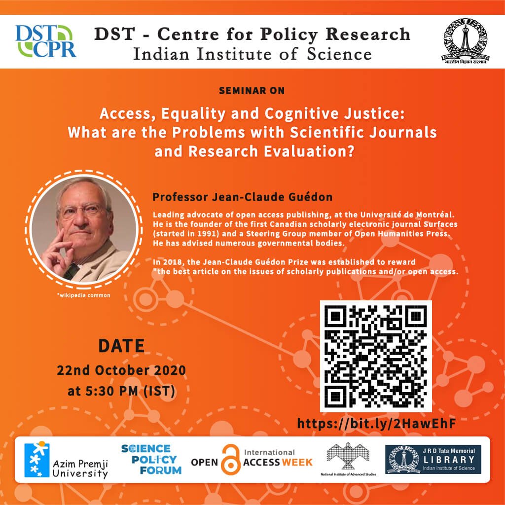 OAIndia's tweet image. .@DSTCPRIISc is organizing International #OpenAccessWeek2020 Seminar Series
dstcpriisc.org/2020/10/16/int…
