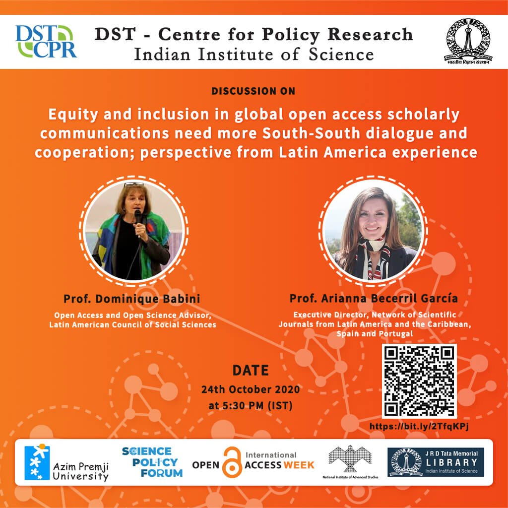 OAIndia's tweet image. .@DSTCPRIISc is organizing International #OpenAccessWeek2020 Seminar Series
dstcpriisc.org/2020/10/16/int…