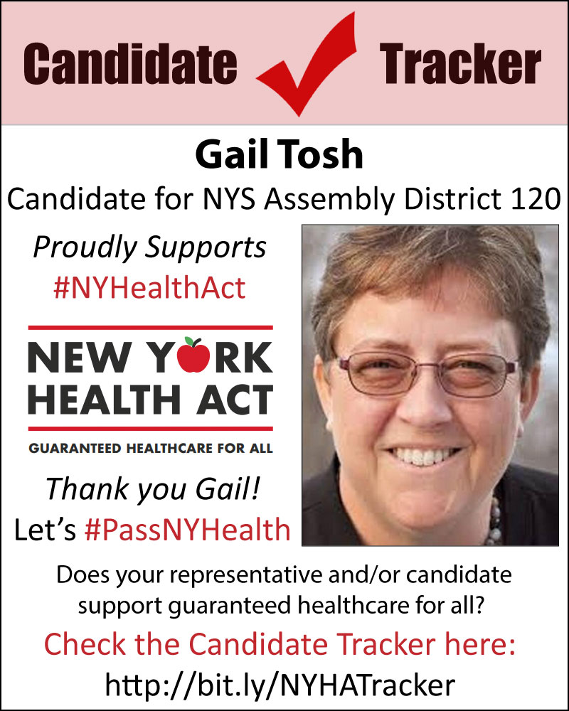 Thank you NYS AD120 Candidate @gailtosh for committing to sponsor #NYHealthAct and #PassNYHealth!

Has your representative and/or candidate made the commitment? Check the Candidate Tracker here: bit.ly/NYHATracker and make sure they sign on here: bit.ly/NYHACommit