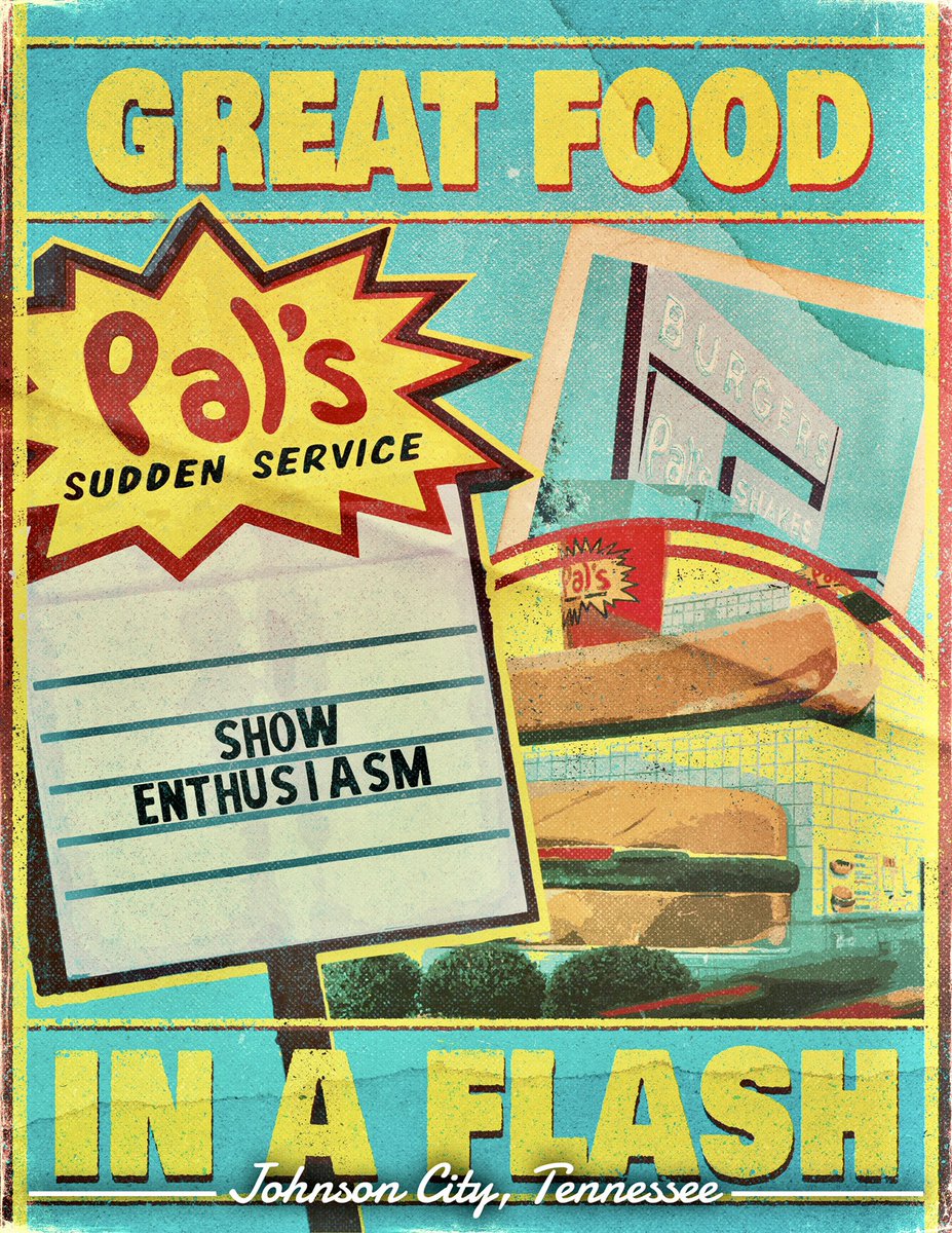 emert_tyler's tweet photo. The Johnson City Series // 2 

Pal’s Sudden Service
Dr. Enuf
Wild Wing
East Tennessee State University

artwork by me https://t.co/ZWZilvy7Wu