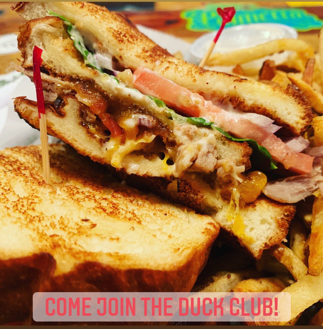 The one that started it all! Mike’s Famous Duck Club as seen on @guyfieri @dinersdriveindives! 🤤 It’s treat yourself Saturday, come join the club! 🙌 Live music on JI with Tom Crowley, 3-6! 🎶 #tattooedmoose #chs #charleston #holycity #chucktown #chseats #chsdrinks #chsmusic