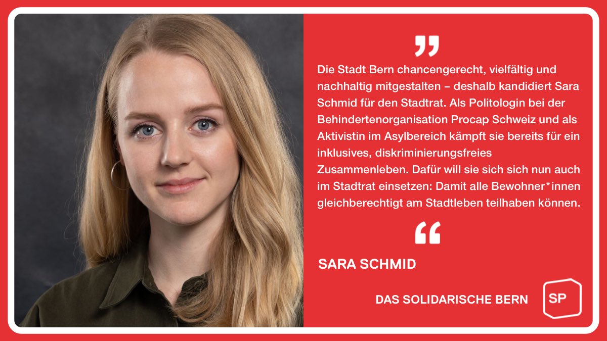 Sara Schmid in den Stadtrat!

sp-bern-nord.ch/wahlen-2020/sa…

#SOLIDARISCHESBERN #SPWAEHLEN #WAHLBERN20