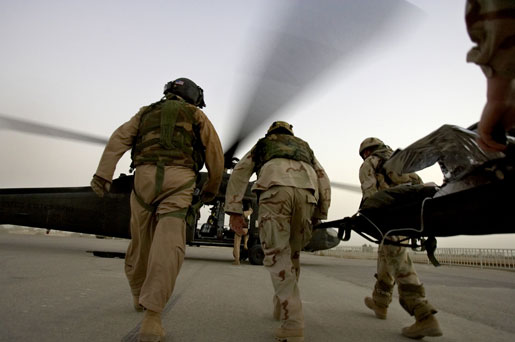 29 of 40:~ 2200: An air medical evacuation arrives at the FOB. Alwyn, still conscious, is in unbearable pain, gravely injured, is to be loaded first on the aircraft. He refuses. He’s not going out until the boys are all evacuated.