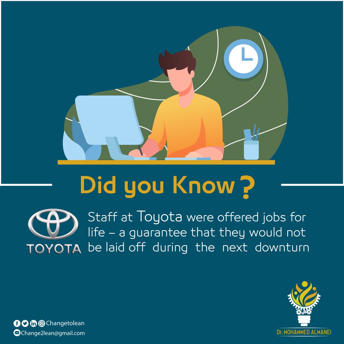 Changetolean's tweet image. Caring about your #employees and their attitude by making them felling safe is one of the core concepts of #lean. 

#lean_management
#toyota