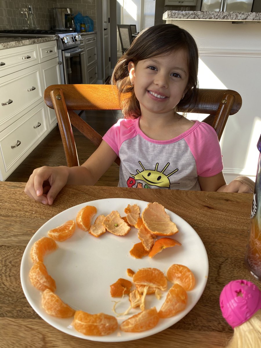 Taught my 4yo niece how to peel an orange! Look how focused and proud! #gainingindependence #learningneverstops #countingslices 🍊🍊🍊