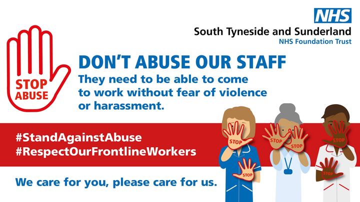 If you find yourself in our care, please treat our colleagues with respect.

❌ Abuse will not be tolerated and could lead to prosecution and refusal of treatment. 

💙 Our teams work hard to care for you, please care for them too and #StandAgainstAbuse #SpreadLoveNotHate