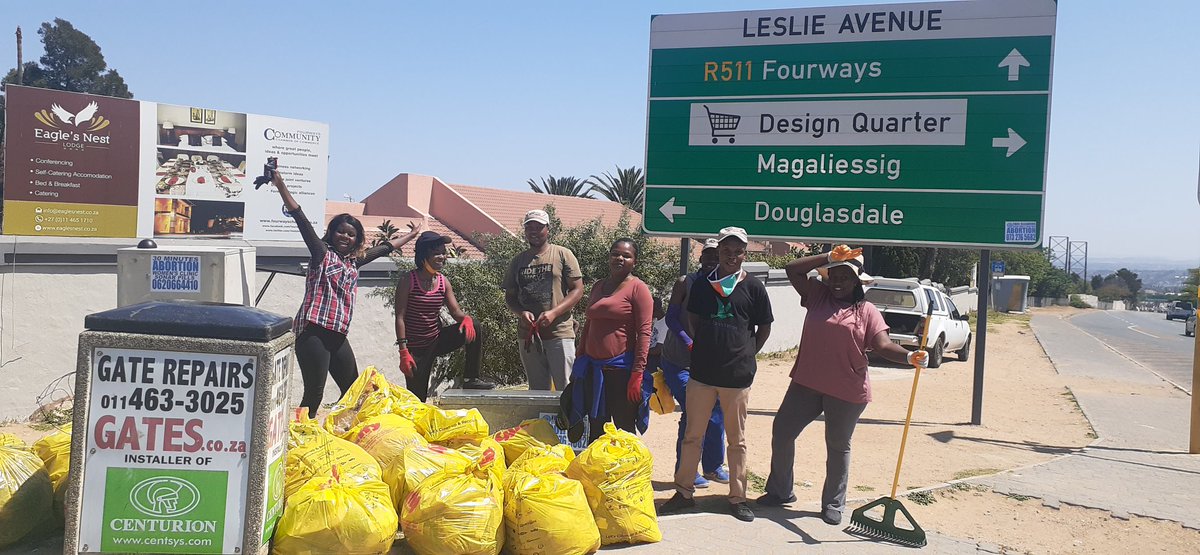 COrganisation1's tweet photo. We have done a clean-up in fourways  35 bags collected @well done guys https://t.co/1kl8N1et8q