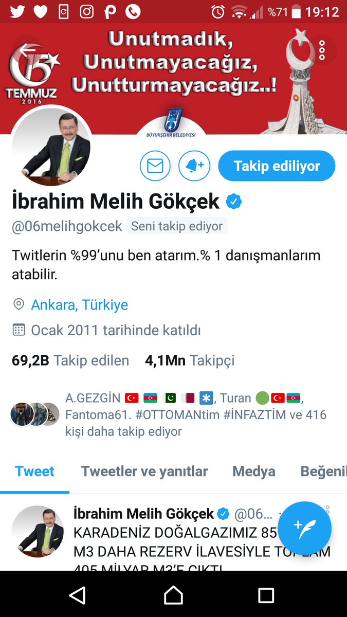 Çok teşekkürler takibiniz için  <a href="/06melihgokcek/">İbrahim Melih Gökçek</a> başkanım minnettarım.. 🇹🇷 🇹🇷 🇹🇷