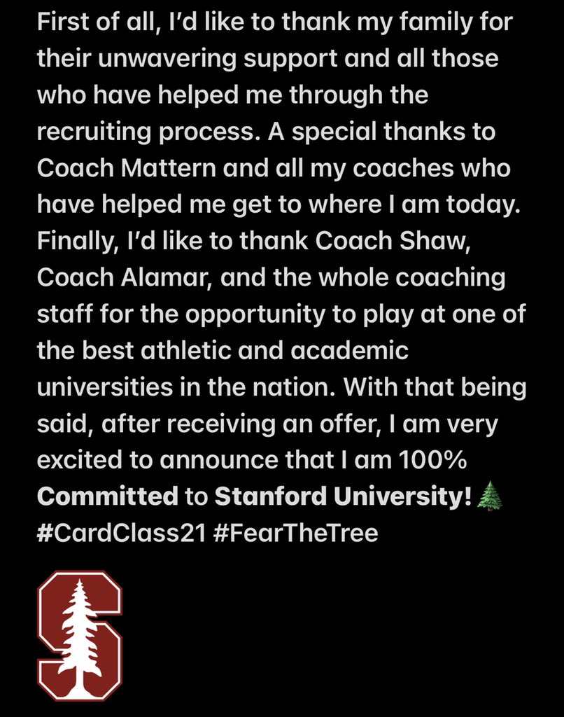 emmetkenney's tweet image. So excited to announce my commitment to Stanford University!🌲 #CardClass21