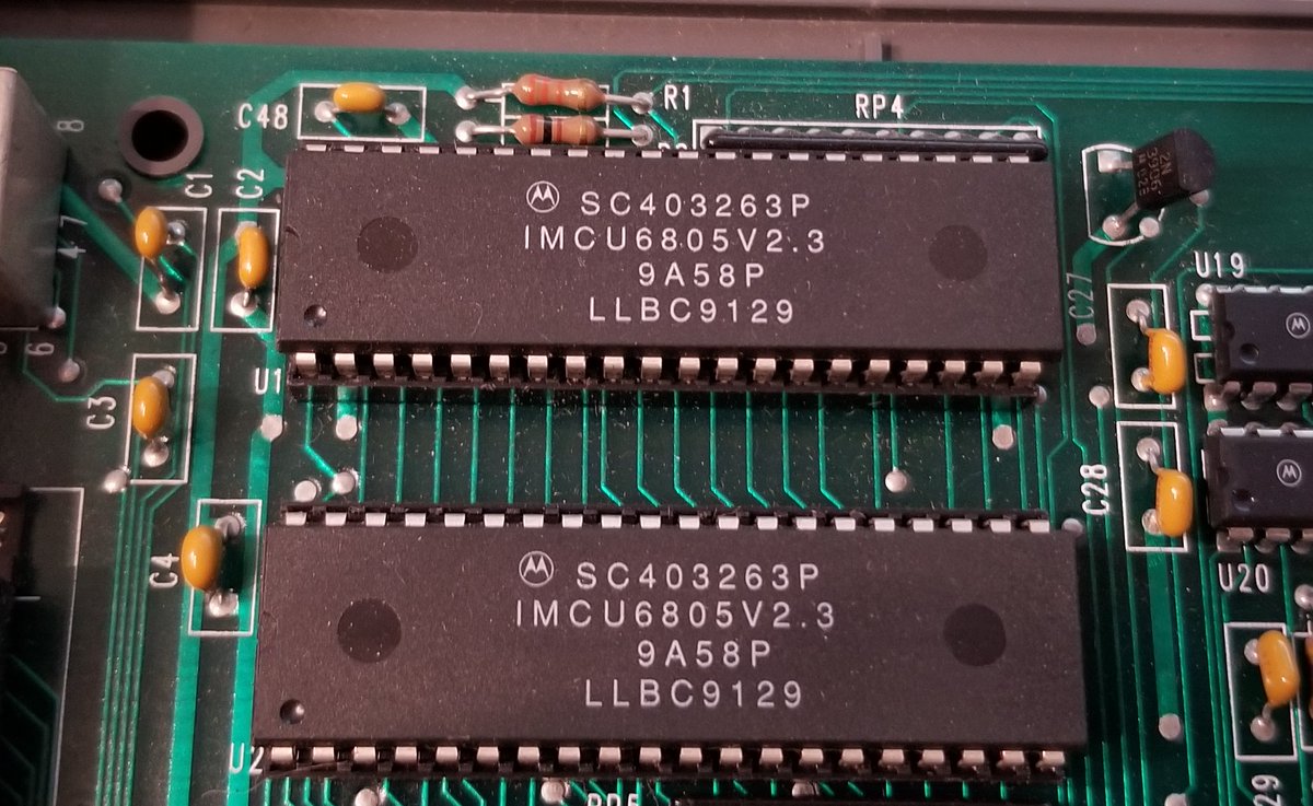 So what's powering it?It looks like these are two Motorola MCU6805 microcontrollers. Those are 8-bit chips from the 6800 series.