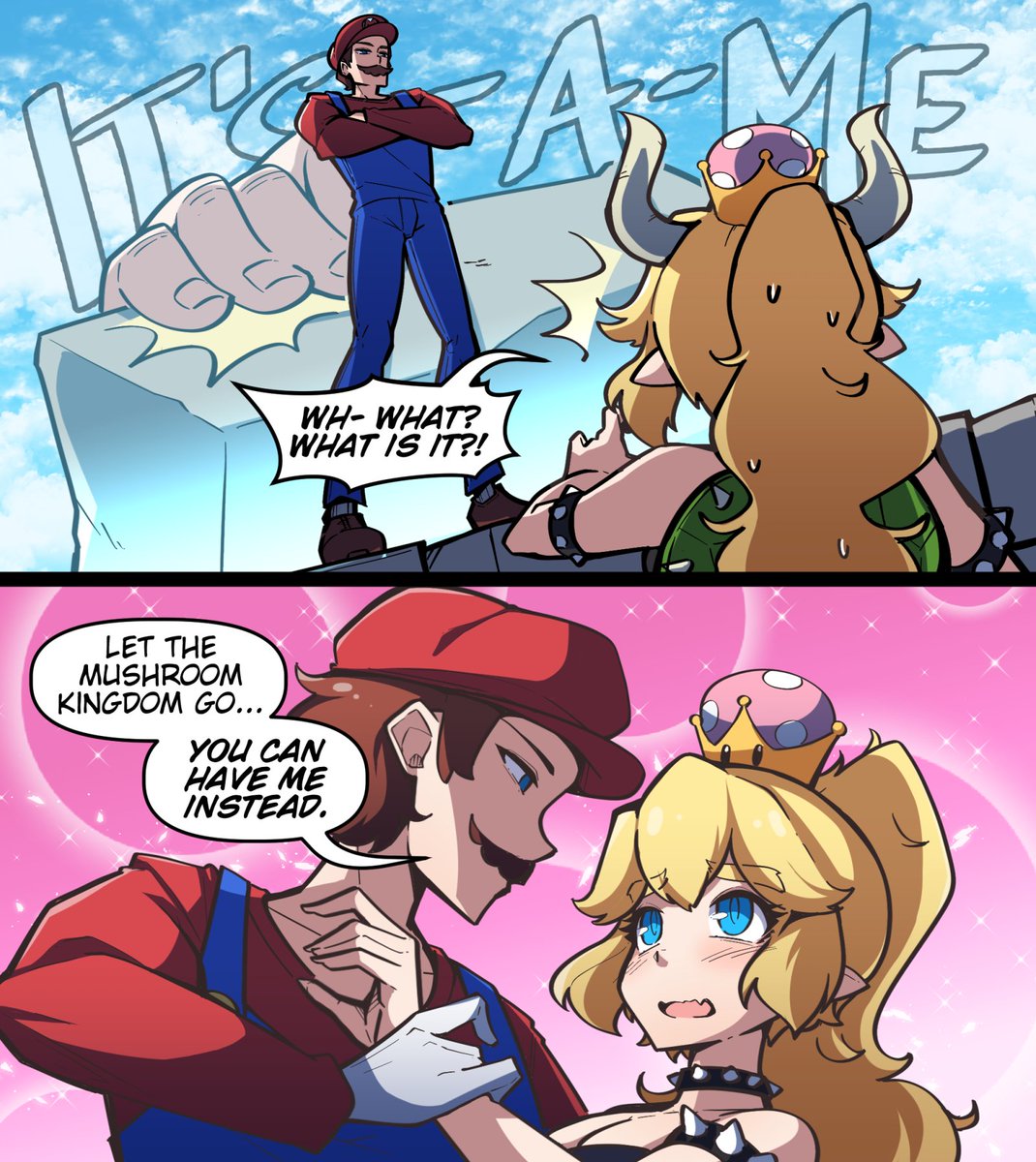 Merryweatherey's tweet image. Mario vs. Bowsette