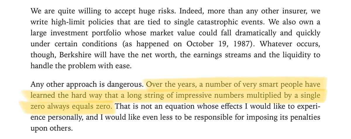 28/Now, the answer is clear.We may get lucky a few times -- with a 5-bagger or 10-bagger. But sooner or later, we'd go to 0.And once we go to 0, we stay there forever.From Buffett's 2005 letter: