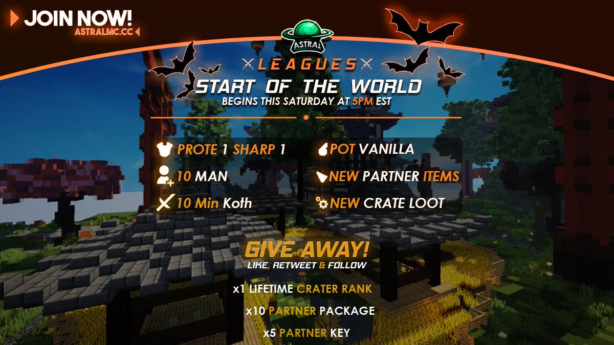 AstralNetworkCC's tweet image. 🎃SOTW HCF🎃

TOMA LUGAR A LAS 4 PM EST!!
🇲🇽4:00 P.m
🇨🇴3:00 P.m
🇦🇷5:00 P.m

 ▪︎OP KeyAll (5:30 PM EST)
 ▪︎10 Man 0 Ally

Premios
-Ftop 5$ Paypal
-Bases Bonitas 10$ Buycraft

☀️Giveaway☀️
✦x1 Crater Rank
✦x10 Partner Packages 
✦x5 Partner Keys

Follow @AstralNetworkCC
🔁&amp;amp;❤️