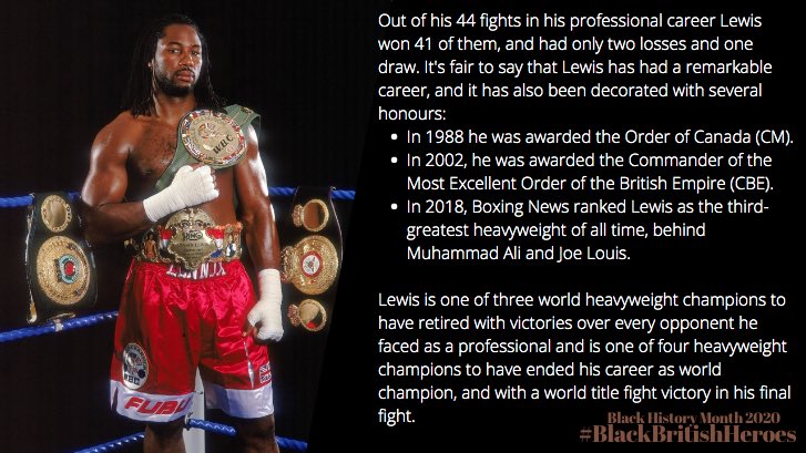 Our next Black British Hero is Lennox Lewis, one of Britain’s greatest boxers of all time  #BlackHistoryMonthUK    #BHM    #BlackBritishHeroes @LennoxLewis