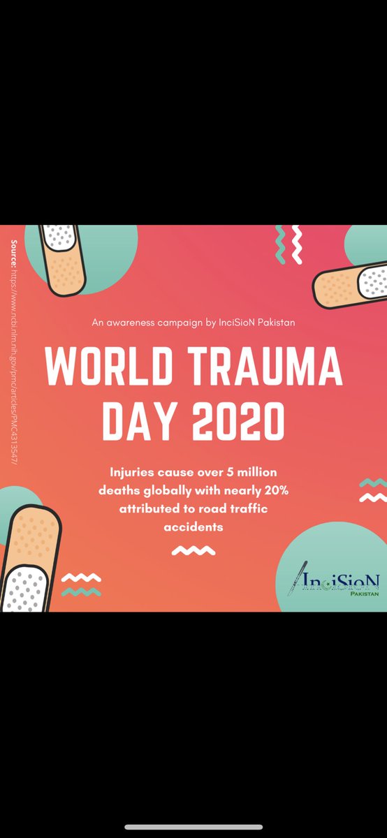 In 2005, 6% of all deaths in #Pakistan were due to injuries. Many of which could have been prevented.

Today, we are celebrating #WorldTraumaDay to acknowledge the first responders and trauma teams all over the country 🇵🇰, and globally 🌍!

#WTD2020 #GlobalSurgery #TraumaBurden