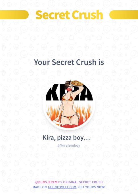 #Affinitweet Secret Crush
kirafemboy secretly loves you! ?
Who loves you in secret?
via https://t.co/uLbiaRcKN6