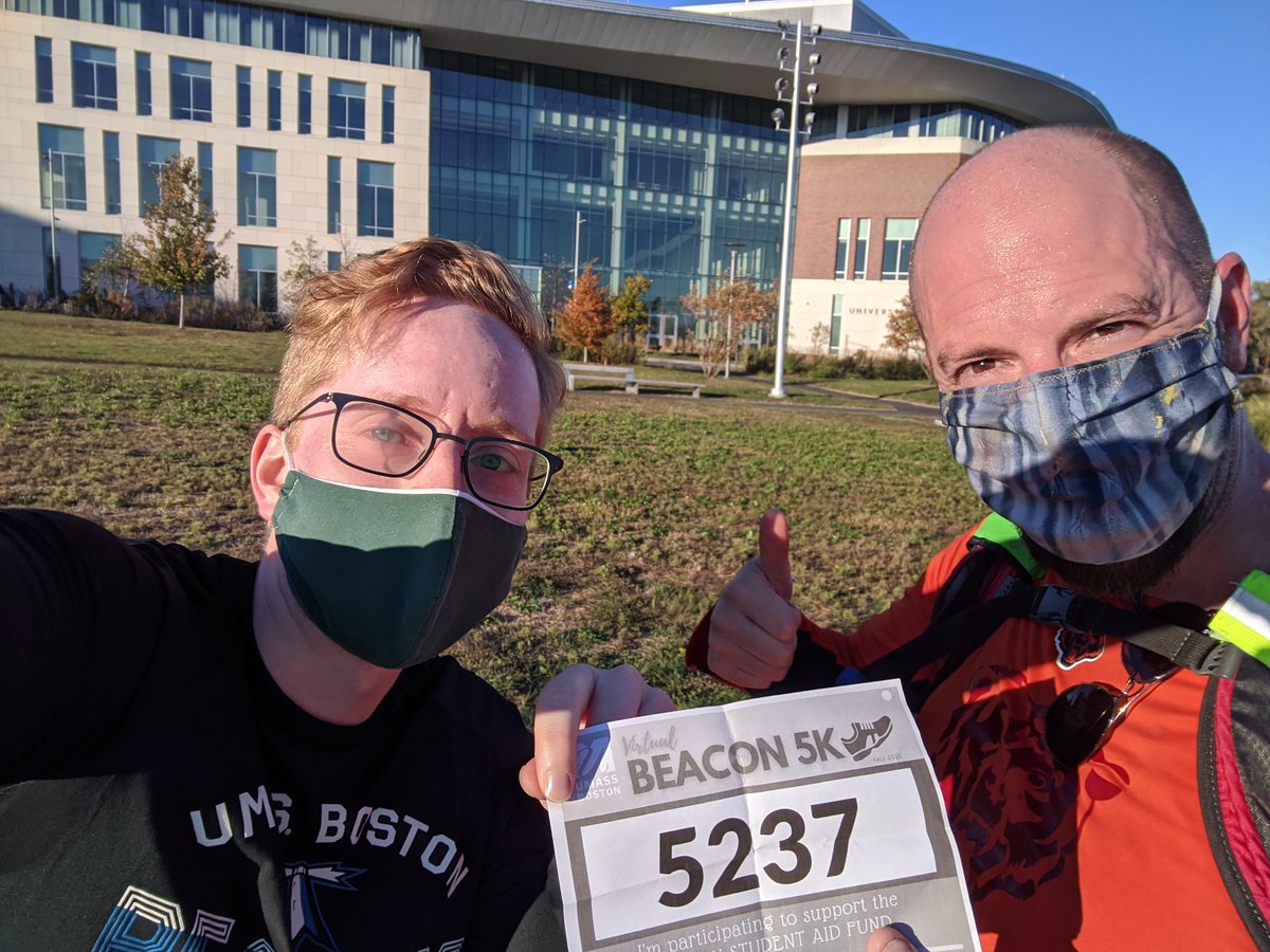 quis_ille's tweet photo. Beautiful afternoon for a break from recording asynchronous lectures to run the #VirtualBeacon5K with @GregoryStringer! I've never run a 5k before, but anything can happen in COVID times. @UMB_Rec @UMBalumni https://t.co/F0EvEZwHwn