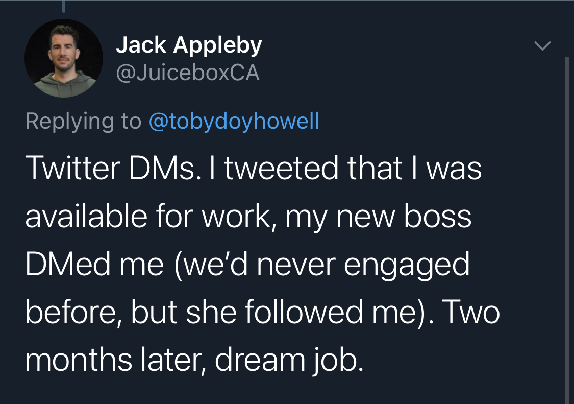 4. TwitterWas a little surprised that this wasn't more popularKey takeaway: sometimes it feels like everyone gets their job through Twitter, but given that most people who find job opportunities via twitter are very active on twitter, its probs a bit of an echo chamber