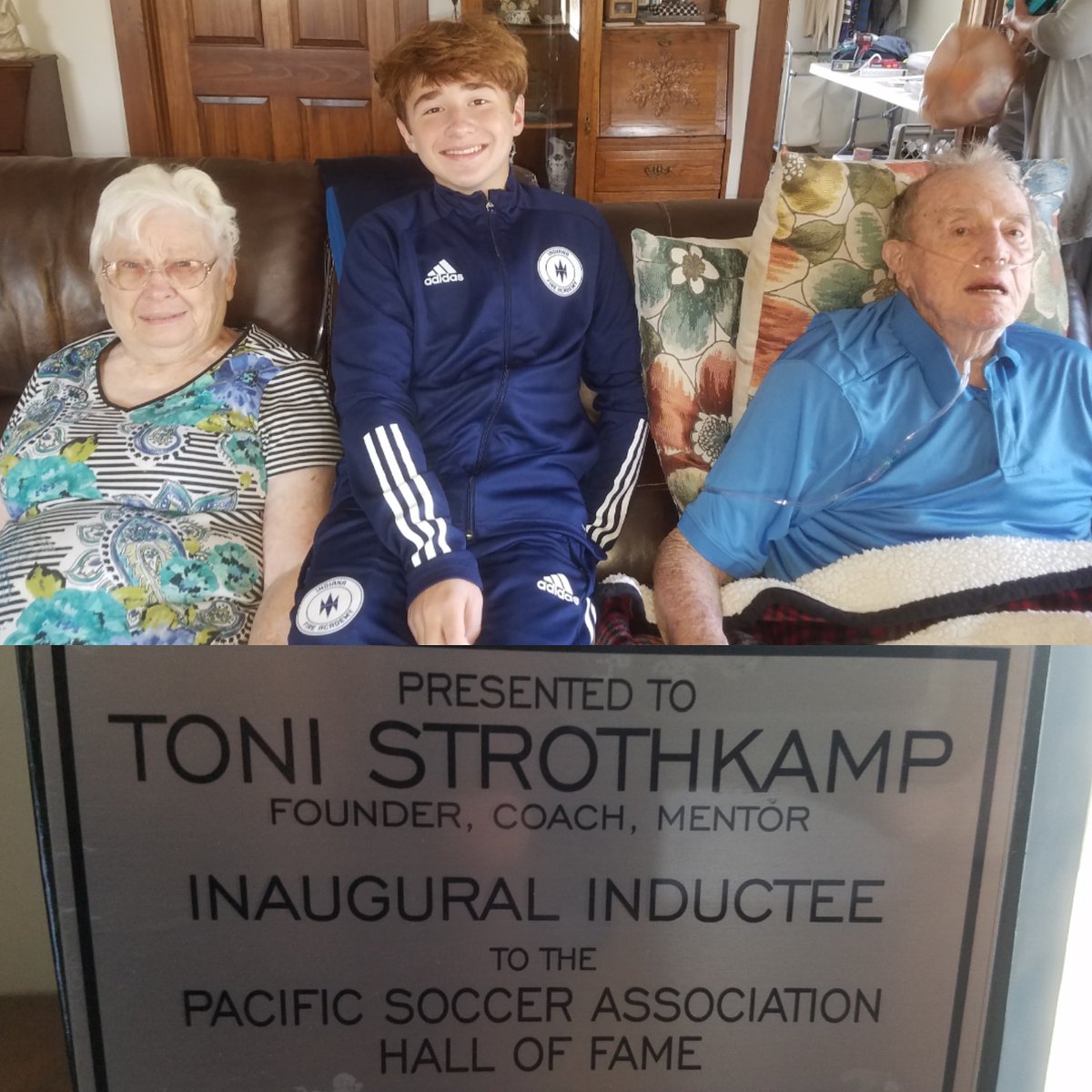 MarkStrothkamp's tweet photo. Perk of Braedy's @IndyFireAcademy @MLSNEXT n STL today. Getting to see my parents! Pops spent his 89th birthday in hospital earlier this month, but home now with my mom - a Pacific, MO soccer legend -  played in women's over-30 national championship  final in her 50s and an open https://t.co/K0jJV4toOL