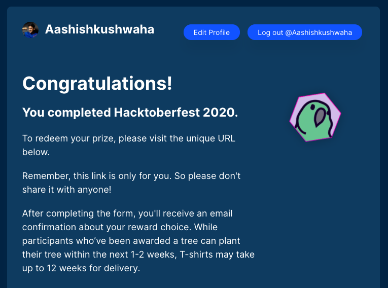 aashish__7's tweet image. I'm so happy to announce that I've completed #hacktoberfest2020 . 
#Learning #100DaysOfCode #javascript #reactjs