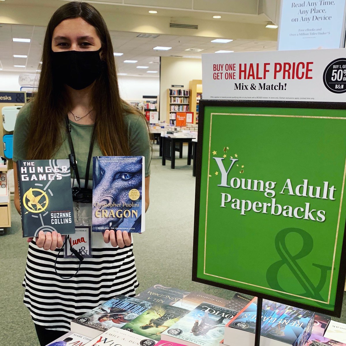 #humansofbn Happy Saturday! We have an awesome mix and match deal on YA paperbacks! Luna recommends The Hunger Games by Suzanne Collins and Eragon by Christopher Paolini. What will you pick? 
#bnbuzz #barnesandnoble #wereccomend #bookishlife #bookswelove  #yareads #yabooks