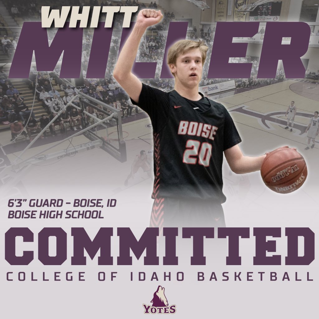 Whitt Miller (@miller_whitt) on Twitter photo Super excited to announce that I have committed to The College of Idaho to continue playing basketball and further my education! Go YOTES! 💜🐺💜 Super excited to announce that I have committed to The College of Idaho to continue playing basketball and further my education! Go YOTES! 💜🐺💜