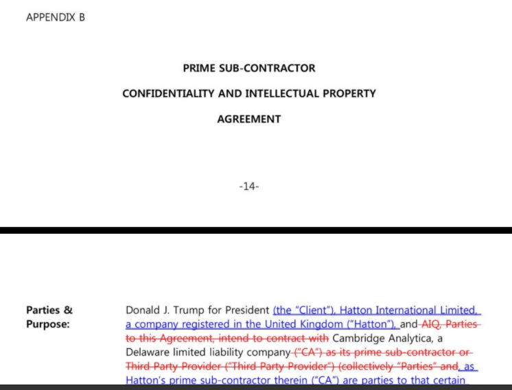 Also would need a lawyer to look at the contract between Trump and Cambridge Analytica (sure they're onto it)