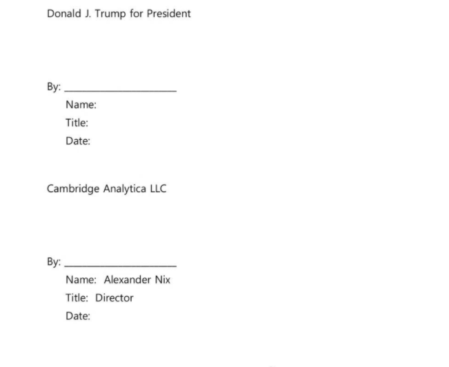 Somewhere there must be a signed and dated version of this contract between Alexander Nix and Donald Trump