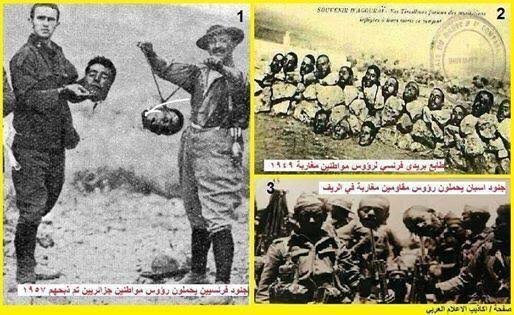Warning - Graphic content:When French ruled over Northern & Western Africa. This is what they did in  #Algeria . Decades after that Genocide France paid & armed those terror groups who were allied with ISIS in Syria. How can they expect to be untouched by this poison.