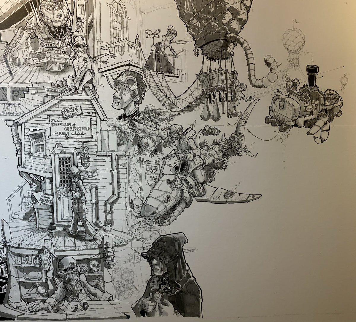 Doodlebags's tweet photo. The current status of the #inktober #steampunk piece for the #flightoftheterrapin 10.17.2020
.
.
.
.
.
#art #sketch #drawing #illustration #doodlebags #nashville #nashvilleart #digital #characterdesign #nashvilleartist #steam #steampunkshark #steampunkballoon #inktober2020 #ink https://t.co/EDmXyzY1HE