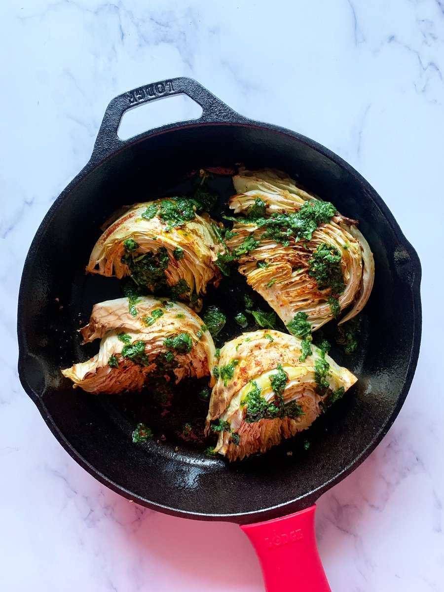 If you like cabbage then you’ll love roasted cabbage! Roasted cabbage and chimichurri recipe -  https://whereshebegins.com/plant-based-bre/2019/11/7/roasted-cabbage-and-chimichurri-recipe |  #plantbasedpath